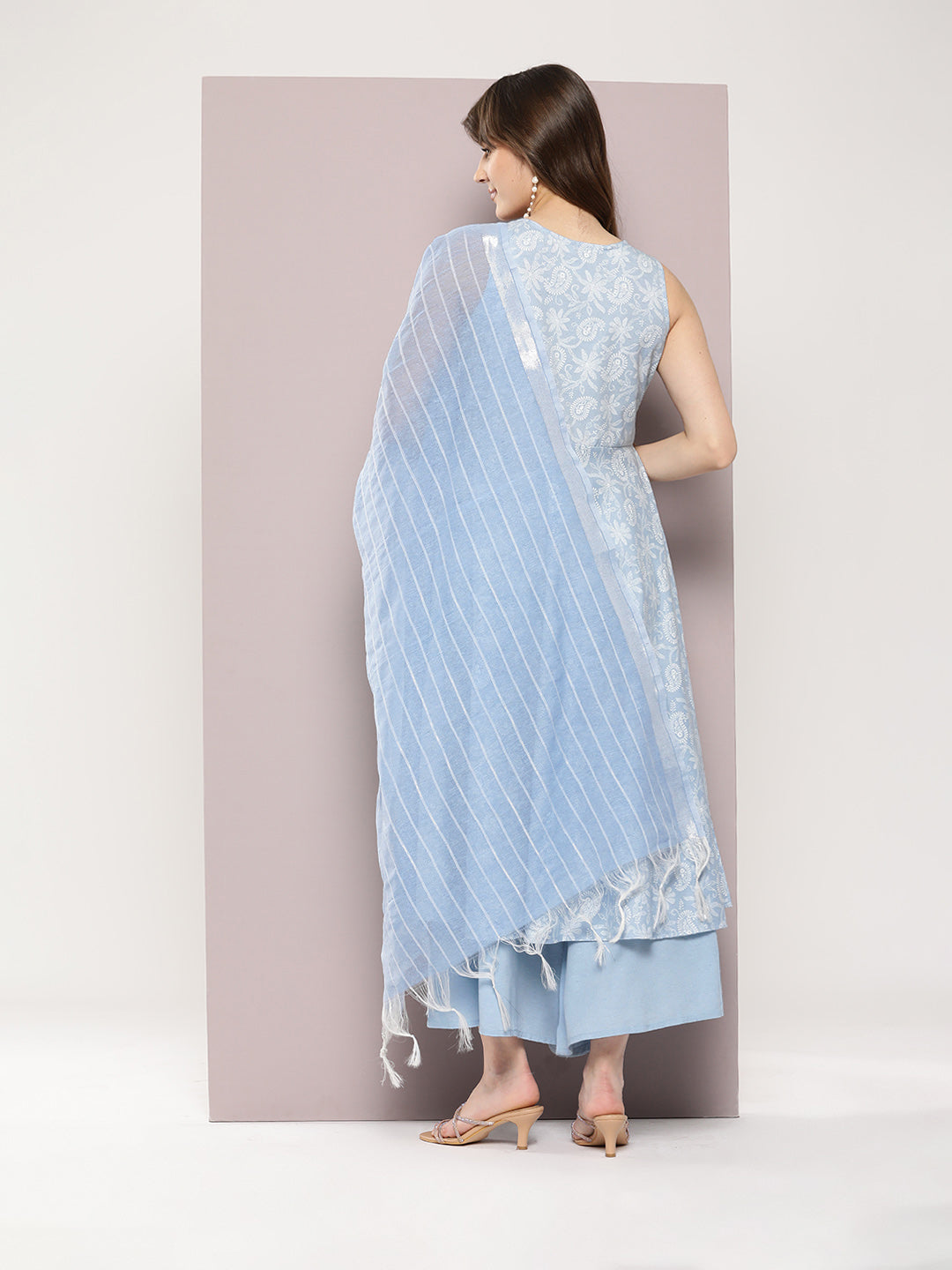 Pink & White Cotton Kurta Set with Dupatta - Women's Kurta