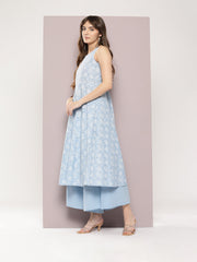 Women Pink & White Ethnic Motifs Printed Pure Cotton Kurta with Trousers & Dupatta ( JOKS D24P 1402 Pink )