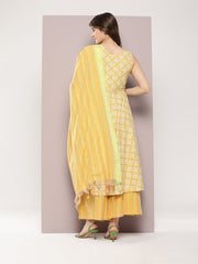 Women Grey & Peach Floral Pure Cotton Kurta with Trousers & Dupatta ( JOKS D25P 1409 Grey )