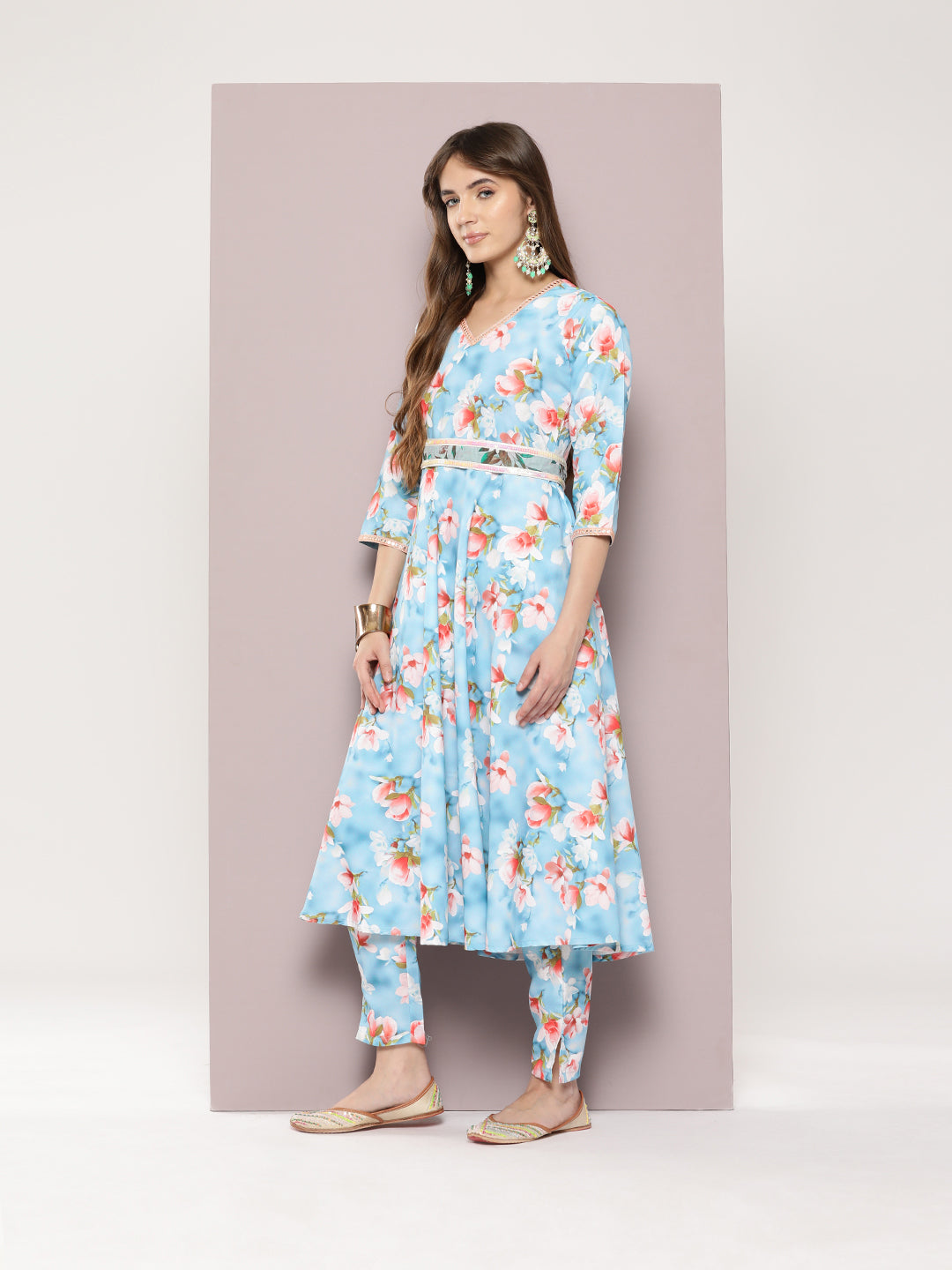 Green Cotton Kurta Set with Dupatta - Indian Women's Kurta