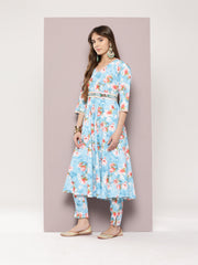 Women Green Ethnic Motifs Printed Pure Cotton Kurta with Trousers & Dupatta ( JOKS D24G 1402 Green )