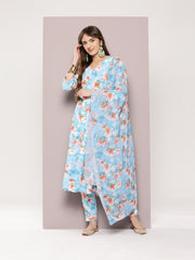 Women Green Ethnic Motifs Printed Pure Cotton Kurta with Trousers & Dupatta ( JOKS D24G 1402 Green )