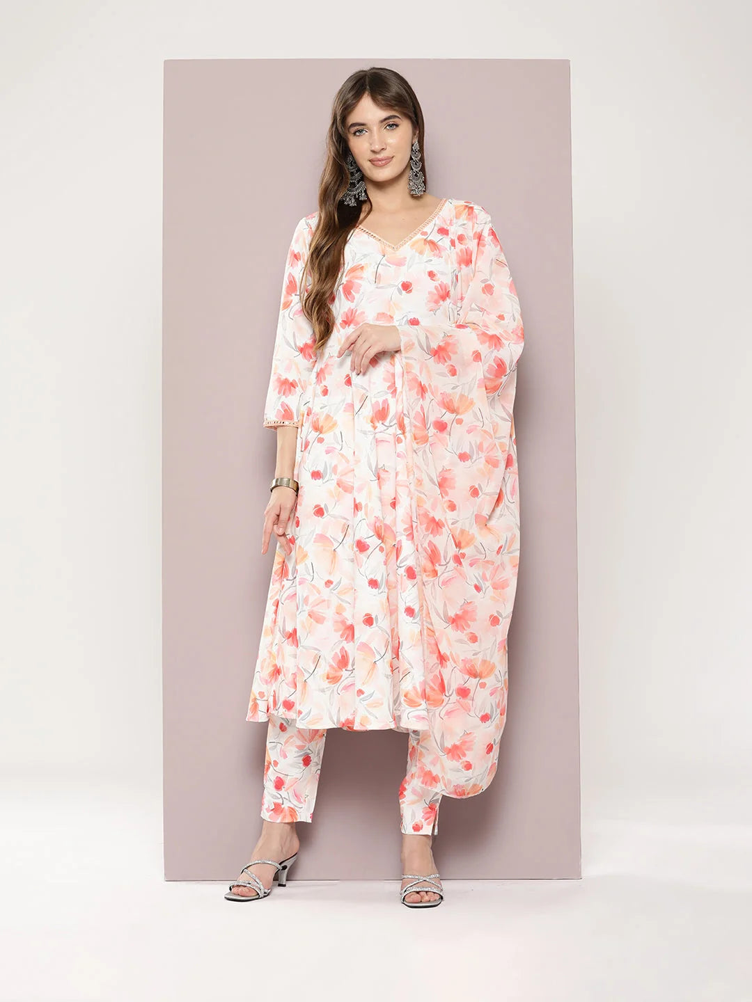 Red & White Cotton Kurta Set - Indian Women's Kurta Set