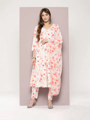 Women Red & Off-White Ethnic Motifs Printed Kurta with Trousers & Dupatta ( JOKS D23R 1401 Red )