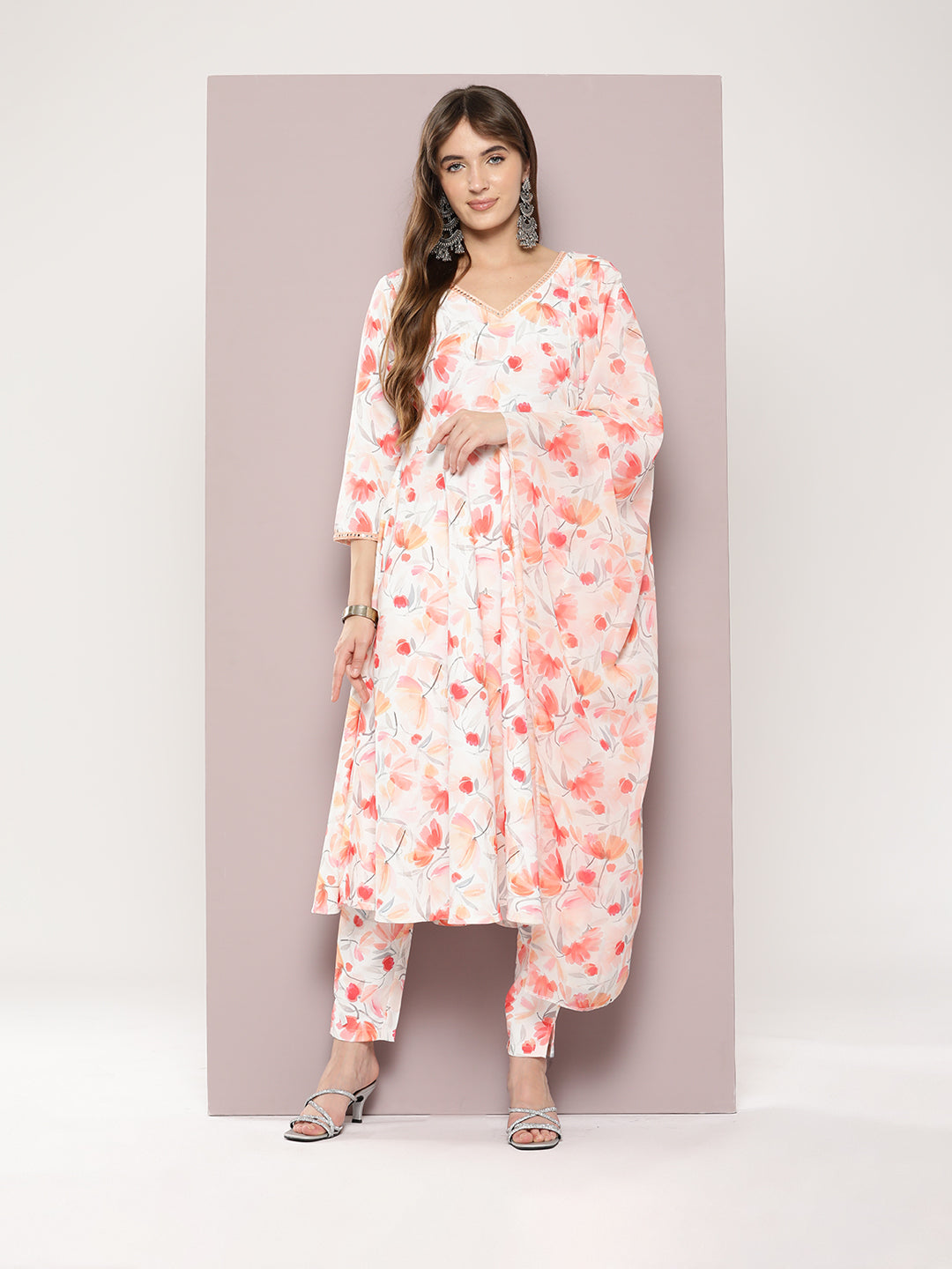 Red & White Cotton Kurta Set - Indian Women's Kurta Set