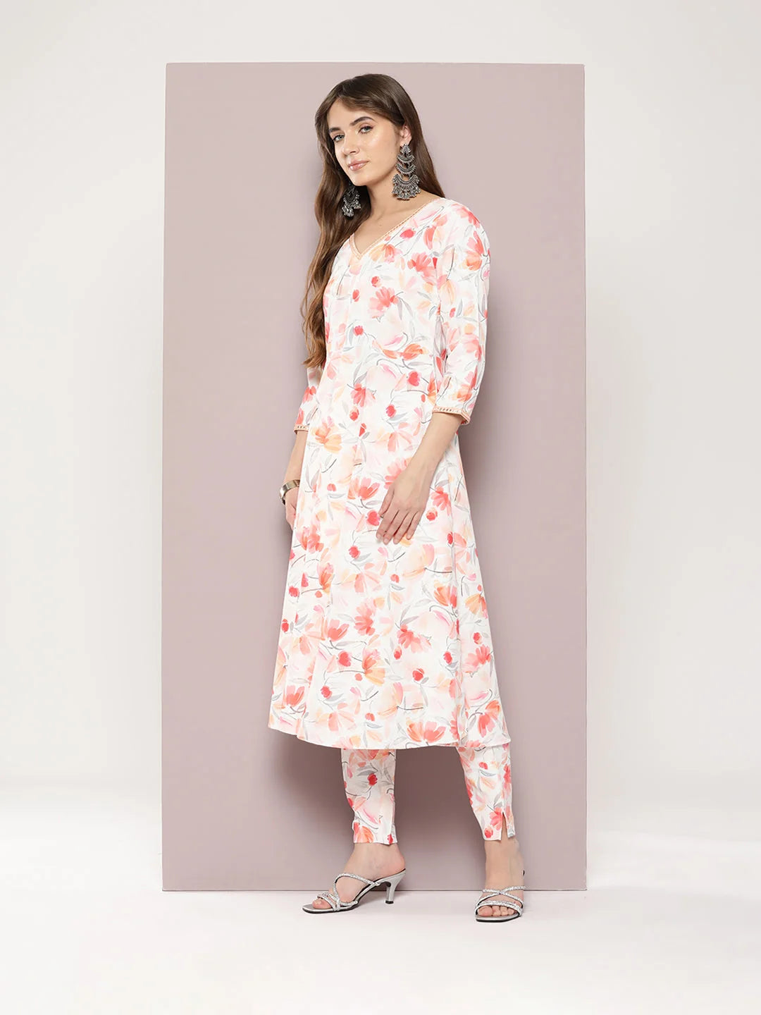 Red & White Cotton Kurta Set - Indian Women's Kurta Set