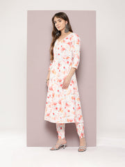 Women Red & Off-White Ethnic Motifs Printed Kurta with Trousers & Dupatta ( JOKS D23R 1401 Red )