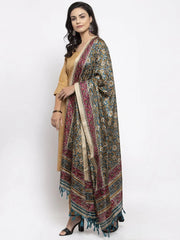 Women Blue & Green Self-Striped Kurta with Trousers & Floral Georgette Dupatta ( JOKS D3B 1310 Blue )-JOKS-D3B-1310