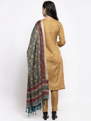 Women Blue & Green Self-Striped Kurta with Trousers & Floral Georgette Dupatta ( JOKS D3B 1310 Blue )-JOKS-D3B-1310