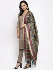 Floral Embroidered Mirror Work Silk Georgette Kurta With Trousers & Dupatta-JOKS-D34G-1501