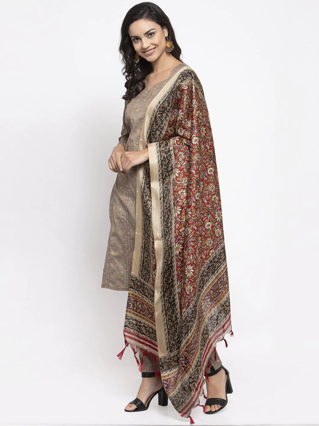 Maroon Printed Kurta Set with Dupatta - Anarkali Kurta for Women