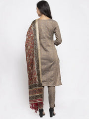Printed Kurta with Trousers & With Dupatta ( JOKS D33M 1455 Maroon )-JOKS-D33M-1455