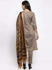 Women Grey Striped Kurta with Trousers & Mustard Printed Dupatta ( JOKS D5Y 1317 Grey )
