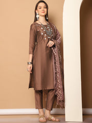 Women Green Ethnic Motifs Printed Pure Cotton Kurta with Trousers & Dupatta ( JOKS D22G 1400 Green )-JOKS-D22G