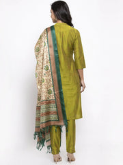 Embroidered falred kurta, printed dupatta with pants ( JOKS D34Y 1532 Lime )-JOKS-D34Y-1532