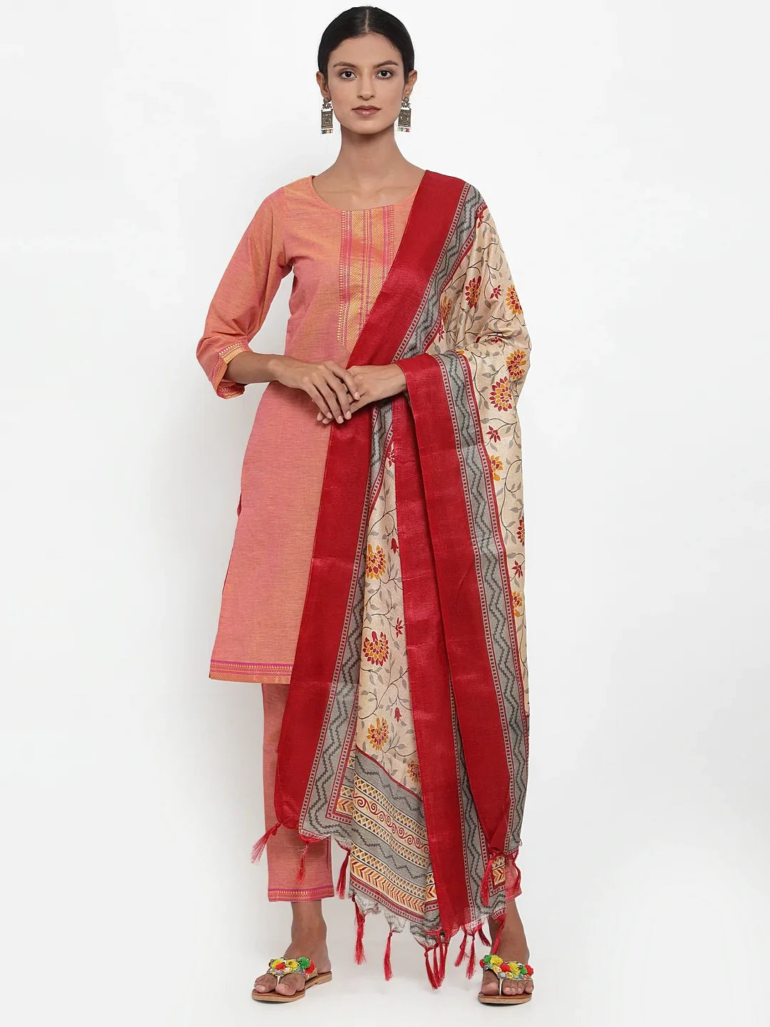 DesiQlo Women Pink Solid Kurta with Trousers & Dupatta (JOKS D7Y 1321 Pink)