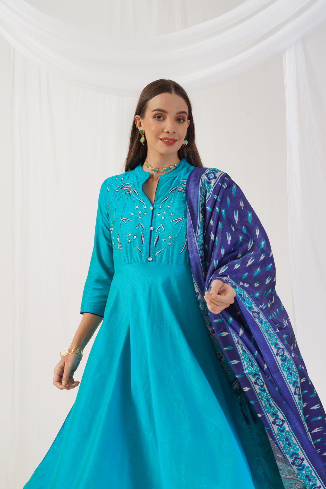DesiQlo Women Kurta sets - Blue - JOKS_D8NB_1517_Blue_S