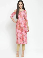Women Pink Printed A-Line Kurta ( JOK 1125 Pink )-JOK-1125