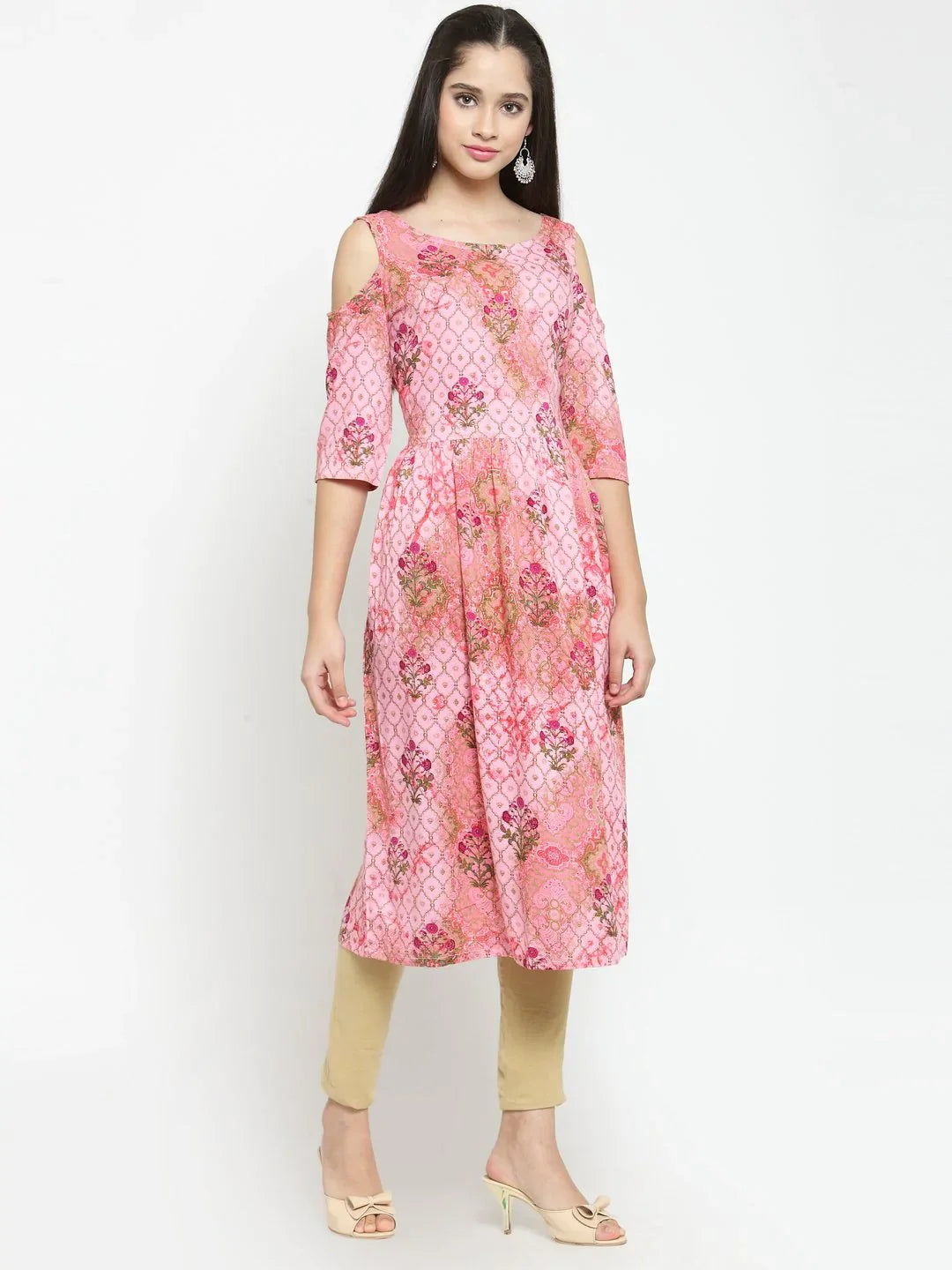 Pink Printed A-Line Kurta | Indian Kurtis for Women Online