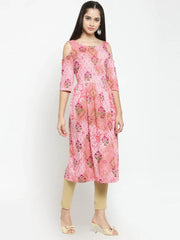 Women Pink Printed A-Line Kurta ( JOK 1125 Pink )-JOK-1125