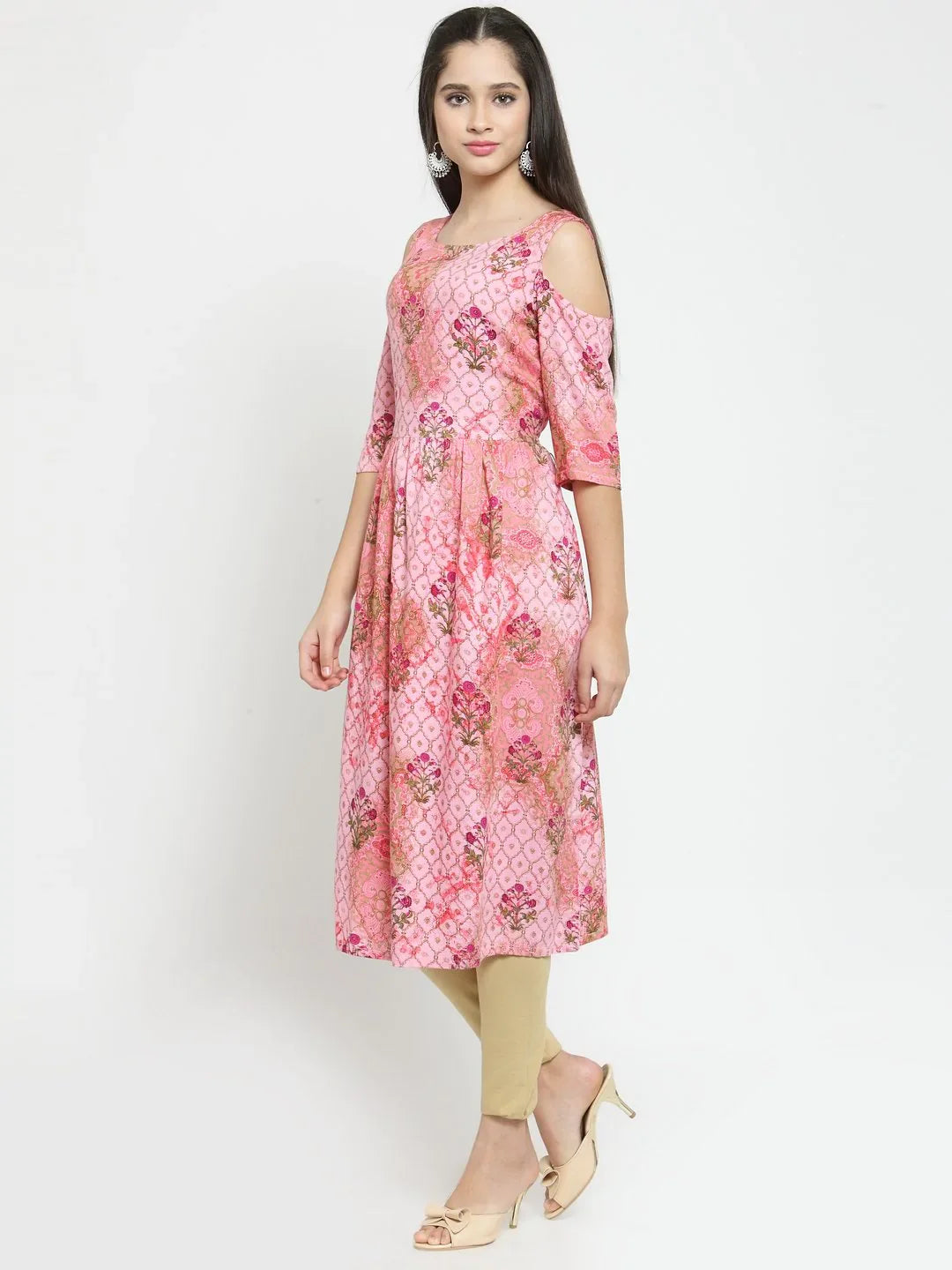 Pink Printed A-Line Kurta | Indian Kurtis for Women Online