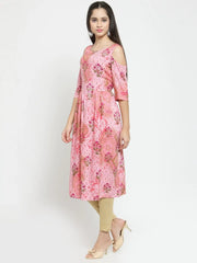 Women Pink Printed A-Line Kurta ( JOK 1125 Pink )-JOK-1125