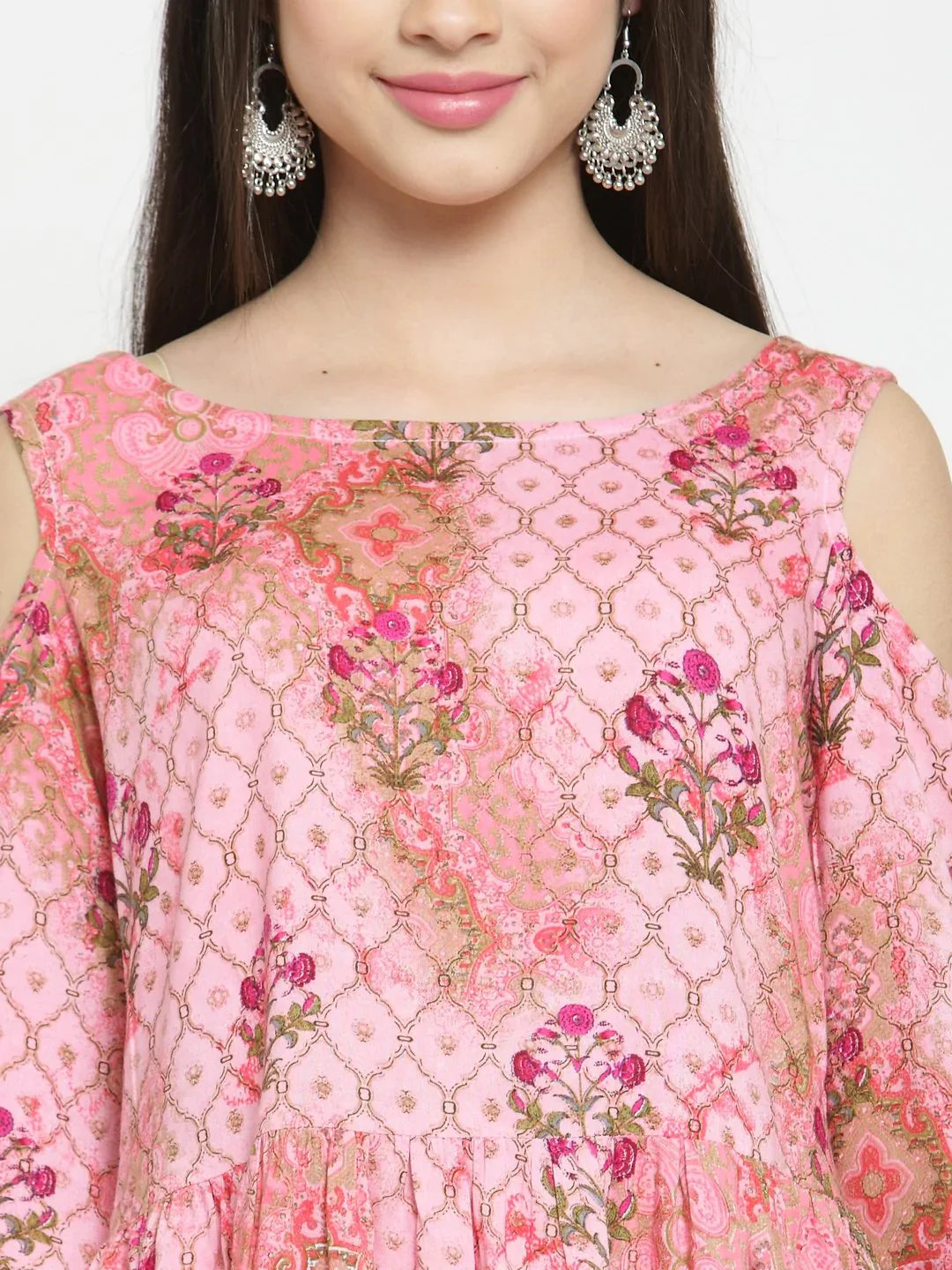 Pink Printed A-Line Kurta | Indian Kurtis for Women Online