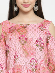 Women Pink Printed A-Line Kurta ( JOK 1125 Pink )-JOK-1125