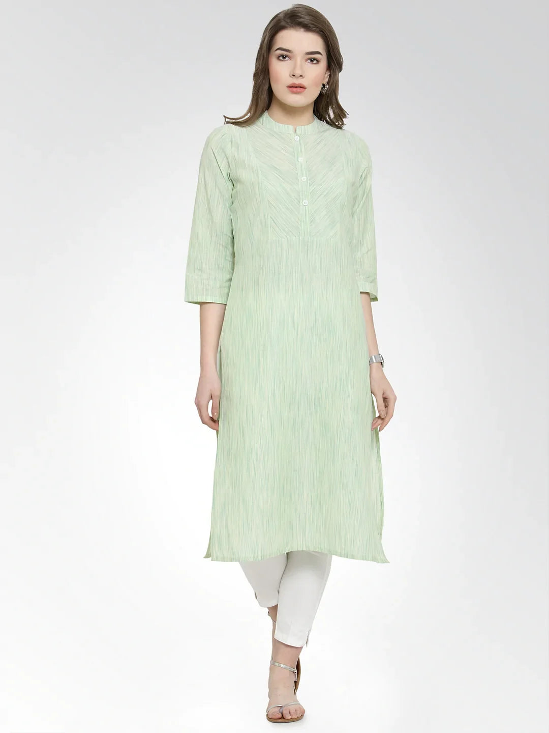 Green Self Design Cotton Kurta | Women's Indian Kurtis Online