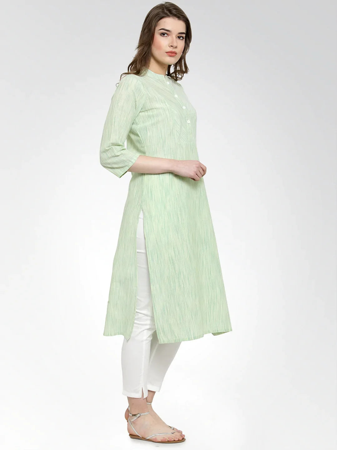 Green Self Design Cotton Kurta | Women's Indian Kurtis Online