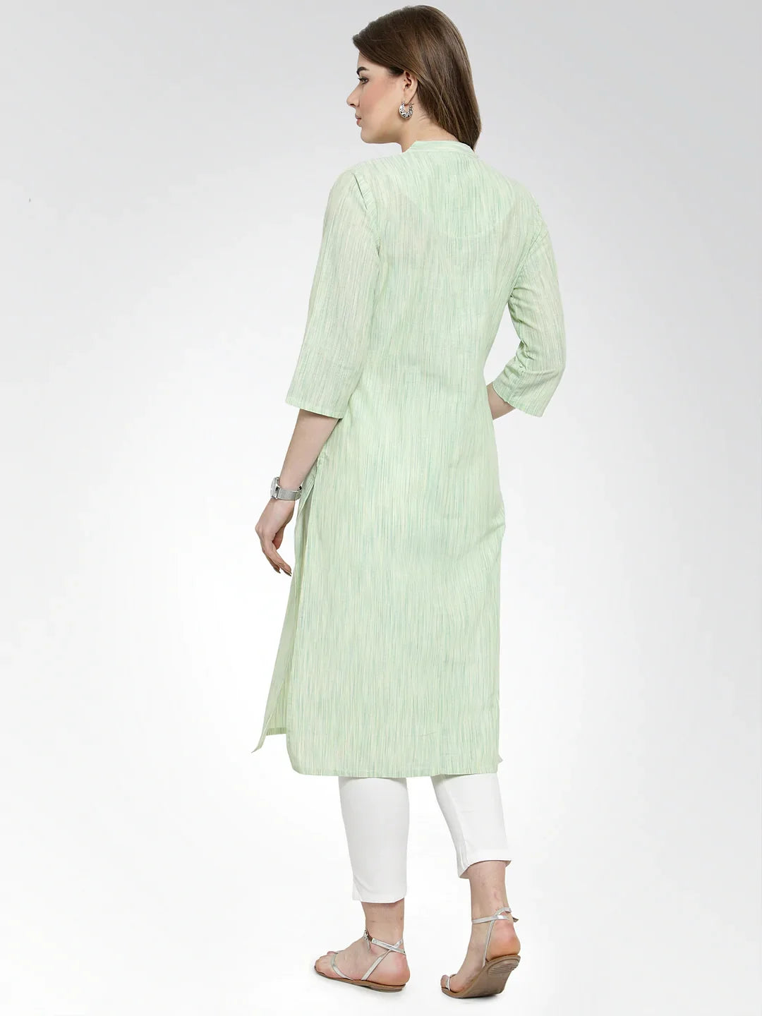 Green Self Design Cotton Kurta | Women's Indian Kurtis Online