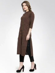 Women Brown self design straight Kurta ( JOK 1162 Brown )-JOK-1162