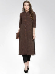 Women Brown self design straight Kurta ( JOK 1162 Brown )-JOK-1162