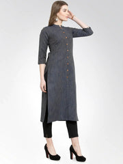 Women Navy self design straight Kurta ( JOK 1162 Navy )-JOK-1162