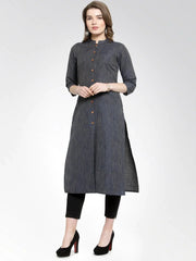 Women Navy self design straight Kurta ( JOK 1162 Navy )-JOK-1162