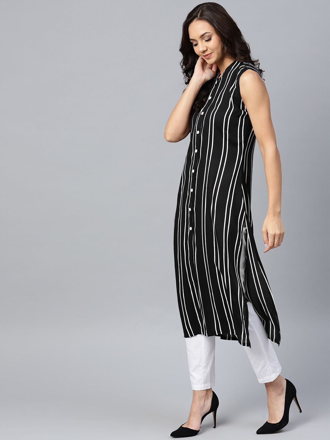 Black Striped Kurta - Women's Indian Kurta Ladies Collection