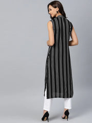 Women Black Striped Straight Kurta