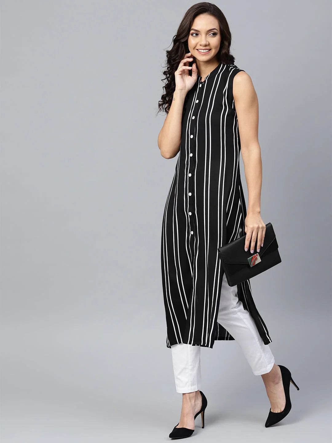 Black Striped Kurta - Women's Indian Kurta Ladies Collection