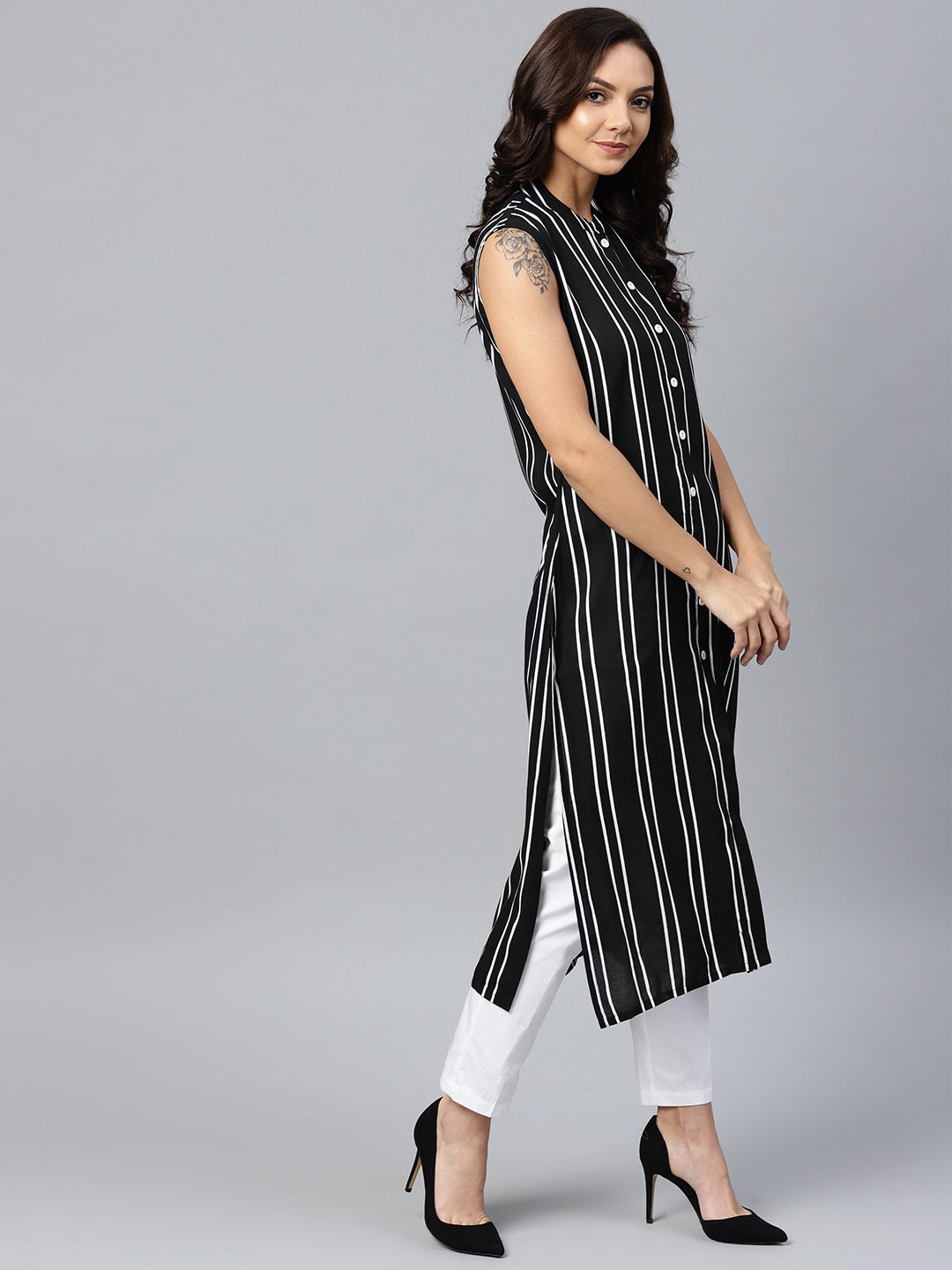 Black Striped Kurta - Women's Indian Kurta Ladies Collection