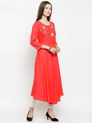 Women Peach embroidered Flaired Kurta ( JOK 1183 Peach )-JOK-1183
