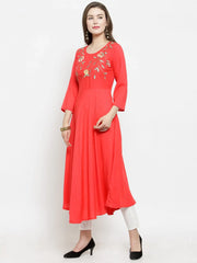 Women Peach embroidered Flaired Kurta ( JOK 1183 Peach )-JOK-1183