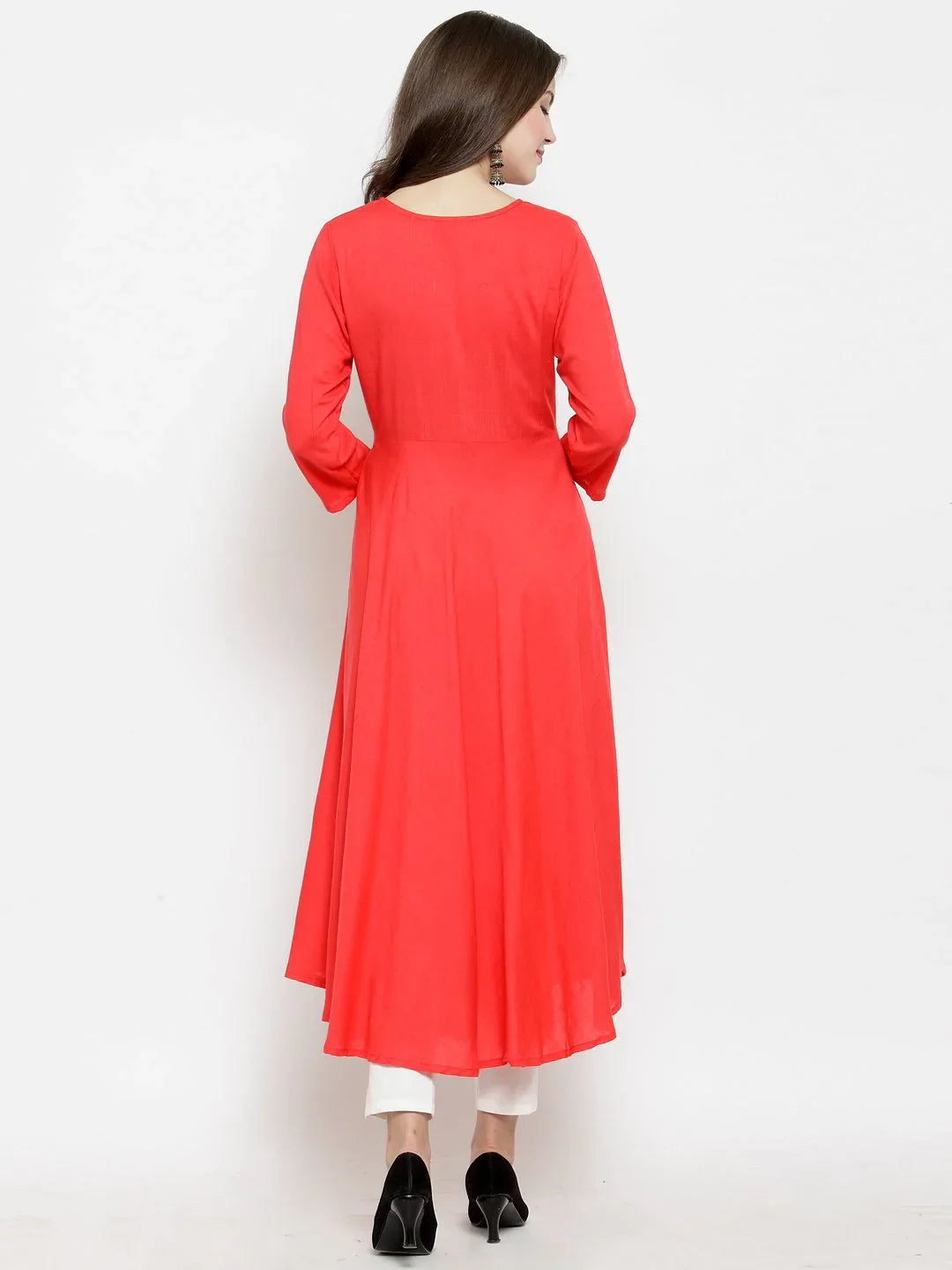 Peach Embroidered Kurta | Flared Rayon Indian Kurti for Women