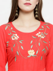 Women Peach embroidered Flaired Kurta ( JOK 1183 Peach )-JOK-1183