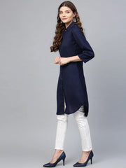 Women Navy Blue Solid A-Line Kurta