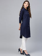 Women Navy Blue Solid A-Line Kurta