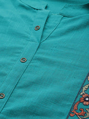 Women Green Embroidered Detail Straight Kurta