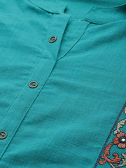 Women Green Embroidered Detail Straight Kurta
