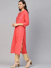 Women Peach Cotton Straight Kurta with Pintucks ( JOK 1236 Peach )-JOK-1236