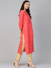 Women Peach Cotton Straight Kurta with Pintucks ( JOK 1236 Peach )-JOK-1236