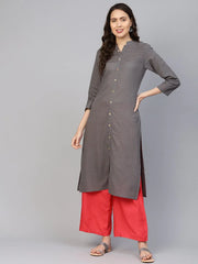 Women Grey Cotton Straight Kurta with Pintucks ( JOK 1237 Grey )-JOK-1237